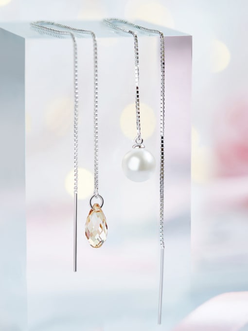 white Asymmetric Design Crystal Pearl threader Earring