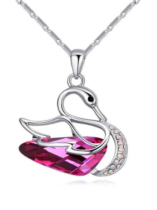 hot pink Exquisite Shiny austrian Crystal Swan Alloy Necklace