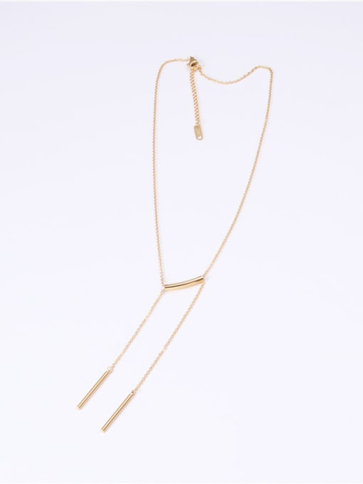 GROSE Titanium With Gold Plated Simplistic Asymmetrical Long Stick Chain Necklaces 0