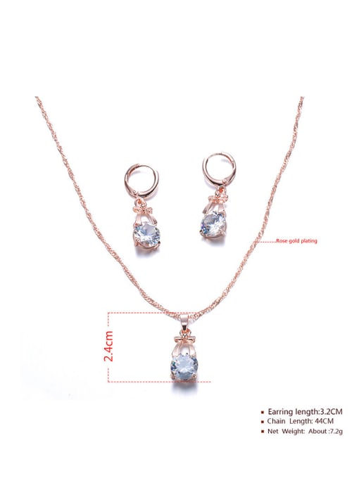 Rose Gold Alloy Rose Gold Plated Zircon Bowknot Shaped Two Pieces Jewelry Set