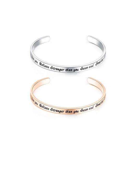 Open Sky Titanium With   Smooth  Simplistic Monogrammed Free Size Mens Bangles 0