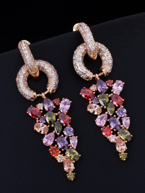 Champagne Gold Colored Zircon Rose Gold Plated Zircon Drop Cluster earring