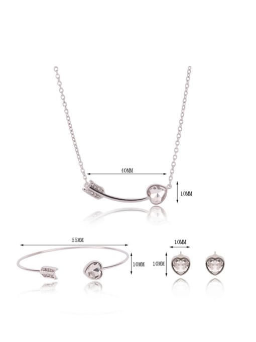 BESTIE Alloy White Gold Plated Simple style Heart-shaped Artificial Stone Three Pieces Jewelry Set 3
