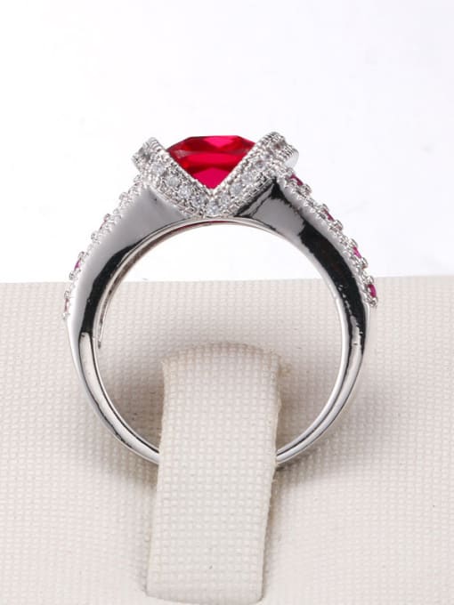 ZK White Gold Plated Red Corundum Copper Ring 2