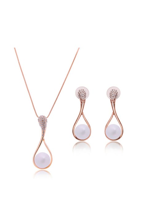 BESTIE Alloy Imitation-gold Plated Fashion Artificial Pearl and Rhinestones Two Pieces Jewelry Set