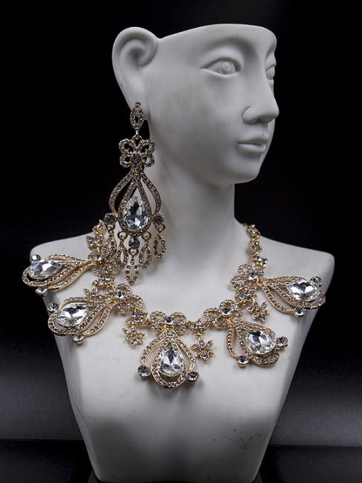 Lan Fu Water Drop Glass Rhinestones Two Pieces Jewelry Set 1