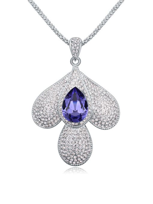 purple Fashion austrian Crystals-covered leaf Pendant Alloy Sweater Chain