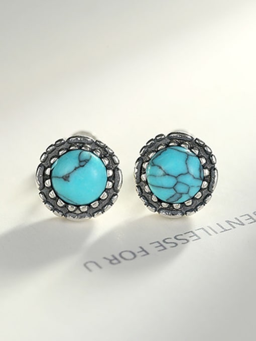 Vintage  sliver 925 Sterling Silver With Turquoise Vintage  Round Stud Earrings