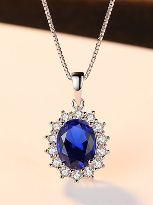 Blue Sterling silver AAA zircon classic blue semi-precious stone necklace