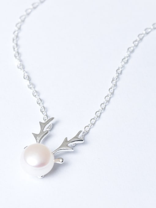 SILVER MI Fashion Freshwater Pearl Deer Antler 925 Silver Necklace