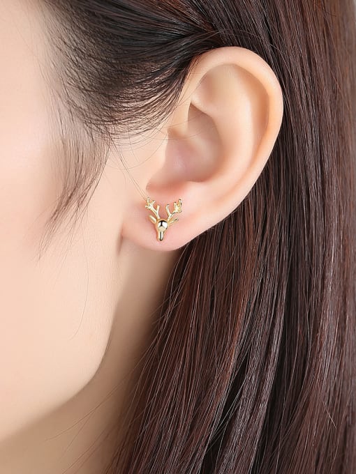 CCUI 925 Sterling Silver With Gold Plated Simplistic Antlers Stud Earrings 1