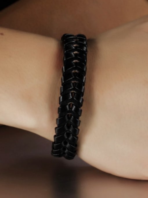 Open Sky Simple Black Artificial Leather Men Bracelet 1