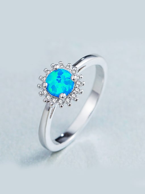 Blue Round Opal Stone Engagement Ring