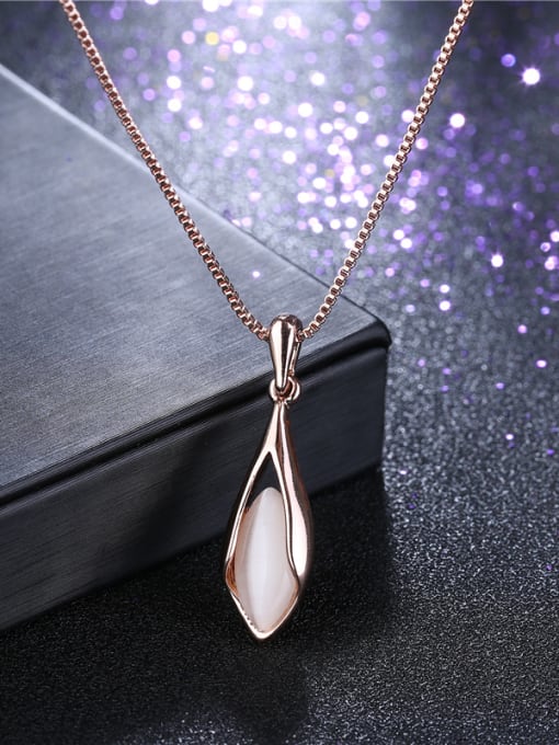 Necklace Elegant Rose Gold Plated Leaf Shaped Opal Two Pieces Jewelry Set