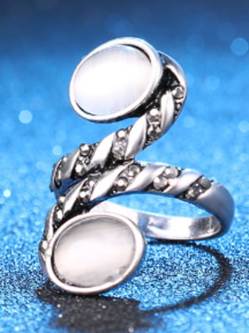 Gujin Personalized Opal stones White Rhinestones Alloy Ring 2