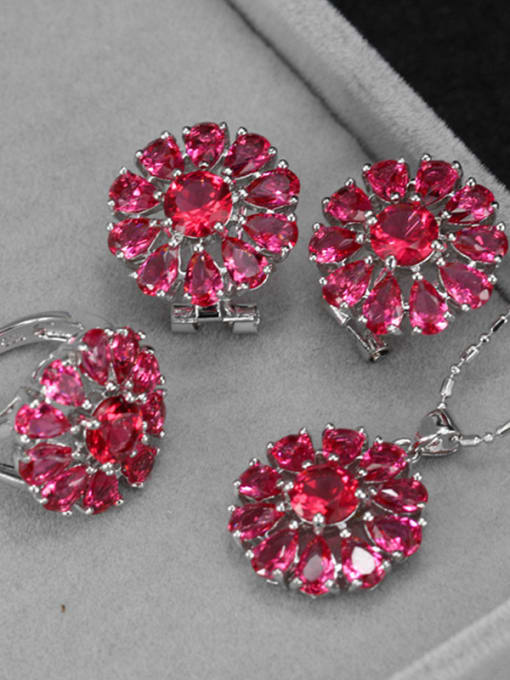 The Red Ring Is 6 Yards Flower Zircon Three Pieces Jewelry Set