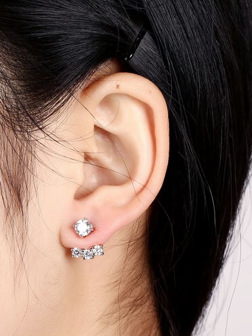 Qing Xing Post-hanging High-quality Eight Heart Eight Arrows Zircon With 925 silver Needle Anti-allergy Cluster earring 1