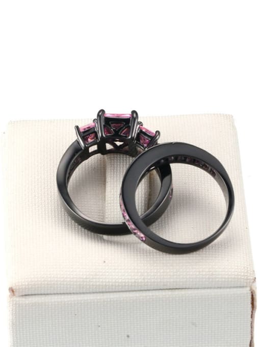 pink Fashion Black Gun Plated Geometric Shaped Zircon Ring Set