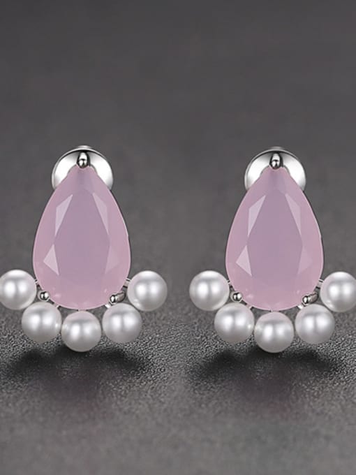 Pink-t03h08 Copper With Platinum Plated Delicate Water Drop Stud Earrings