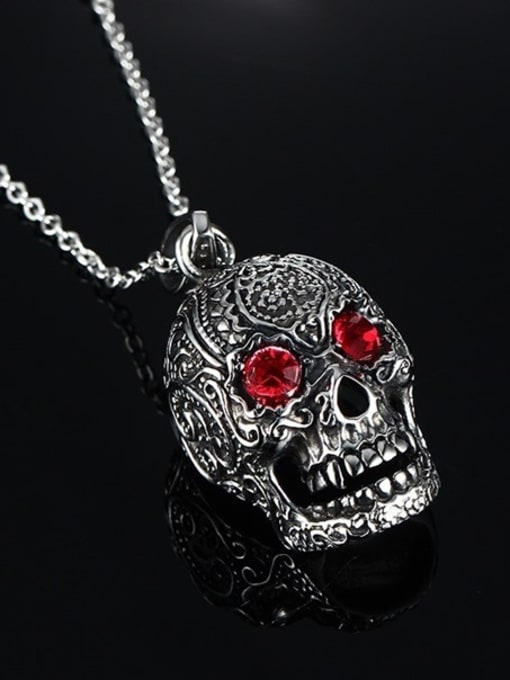 red Punk Style Skull Shaped Red Rhinestones Titanium Pendant