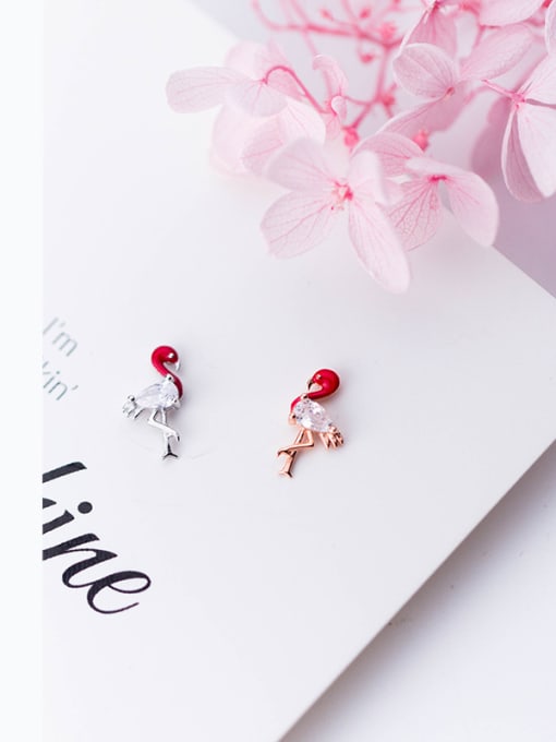 Rosh Sterling silver simple zirconium flamingo cute animal earrings 0