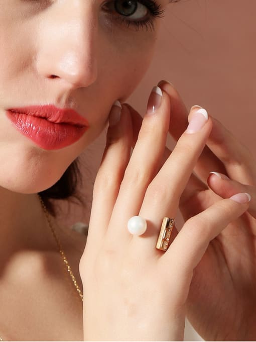 KM Gold Plated Alloy Artificial Pearl Opening Ring 1