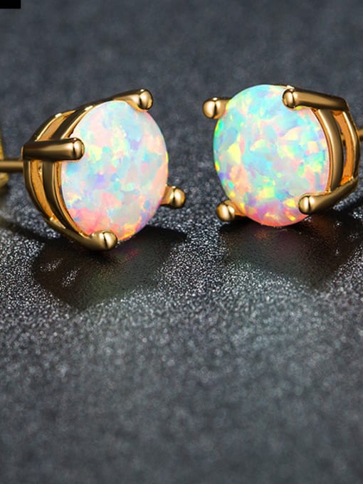 UNIENO Gold Plated White Opal Small Stud Earrings 1