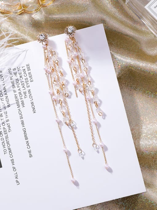 white Alloy With Gold Plated Long section multi-layer tassel Charm Drop Earrings