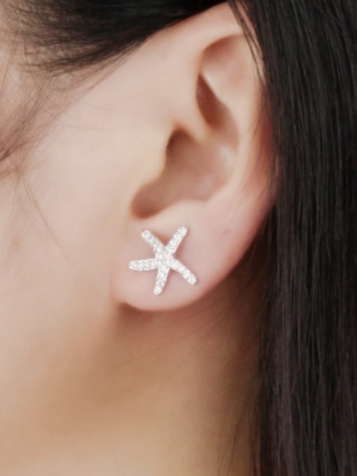 Open Sky Fashion Starfish Rhinestones Stud Earrings 1