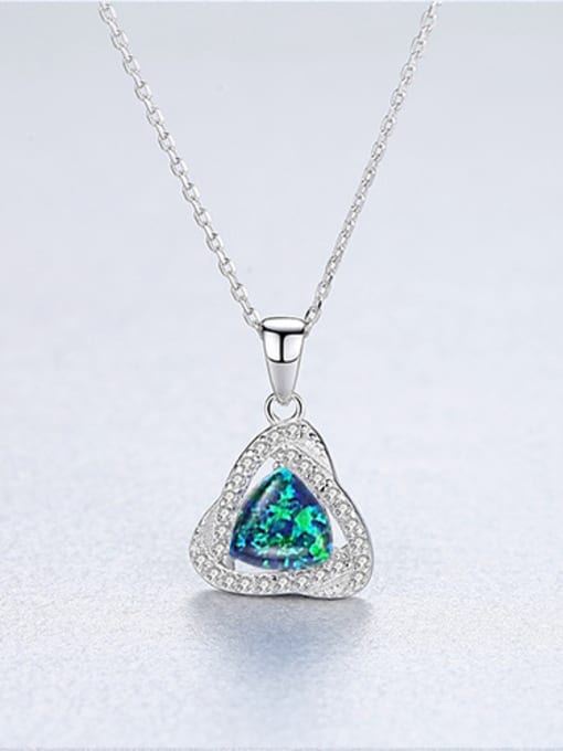 Light green-20C05 925 Sterling Silver With White Gold Plated Simplistic Triangle Necklaces