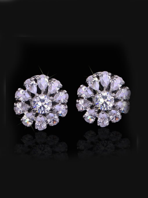 White Colorful AAA Zircons Flower Stud Cluster earring
