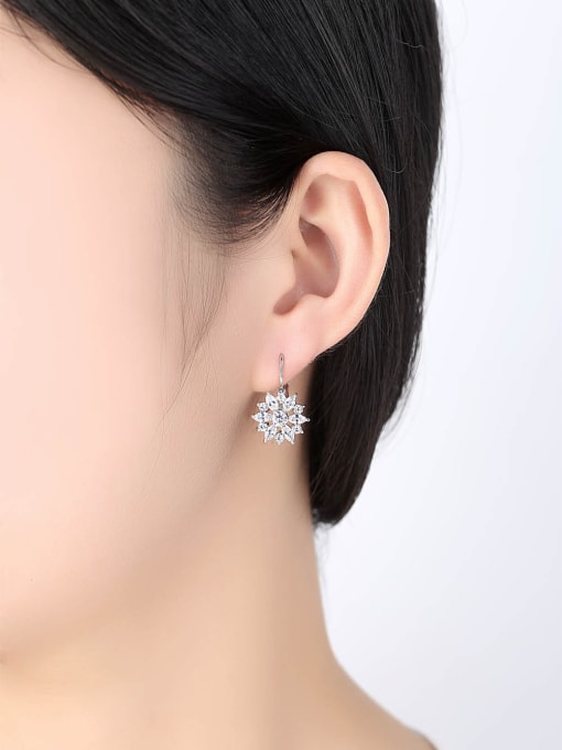 RANSSI Fashion White Zirconais Flower Copper Earrings 1