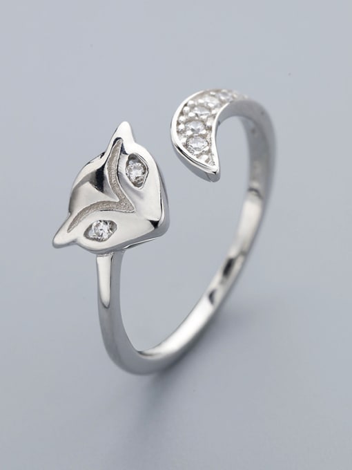 One Silver Personalized Little Fox Cubic Zirconias 925 Silver Opening Ring 0