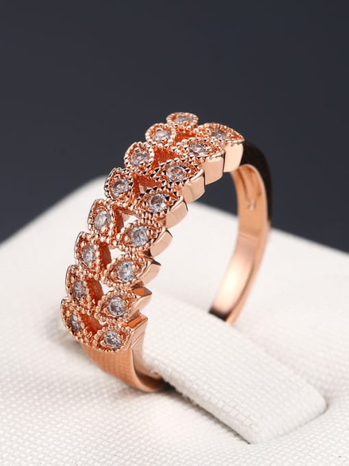 ZK Double Lines Leaves Rose Gold Plated Ring with Zircons 2