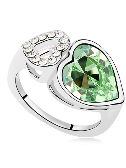 green Fashion Double Heart Swaroski Crystal Alloy Ring