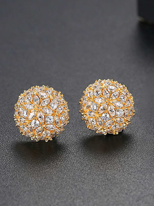 Gold Copper inlaid AAA cubic zirconia bling bling Ball Stud Earrings