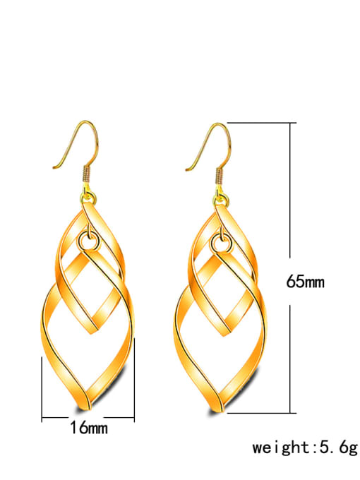 18K Gold Plating Geometric Leaves-shape Copper Drop Earrings