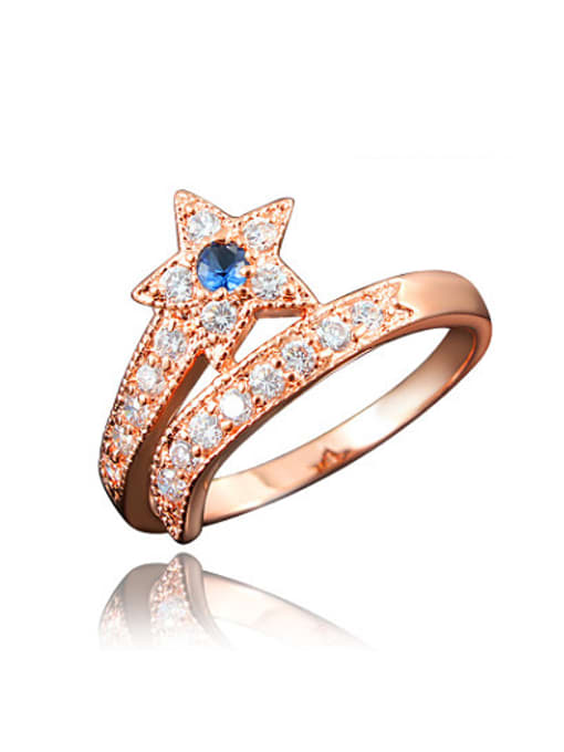 SANTIAGO Blue Rose Gold Plated Star Shaped Zircon Ring 0