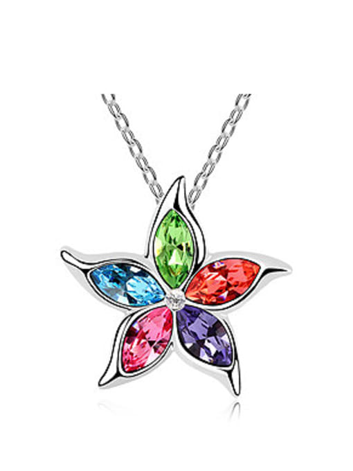 QIANZI Simple Marquise austrian Crystals Flowery Alloy Necklace
