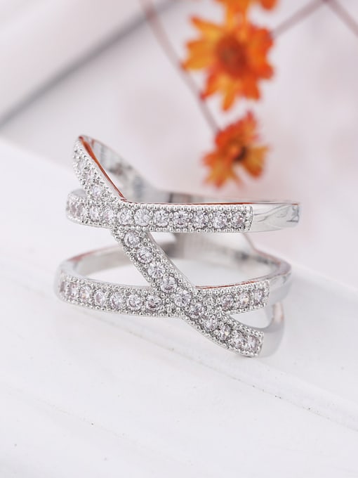 Wei Jia Fashion Double Cross Curved Cubic Zirconias Copper Ring 1