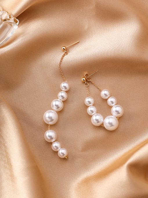 Girlhood Alloy With Rose Gold Plated Simplistic Asymmetry  Artificial Pearl Drop Earrings 2