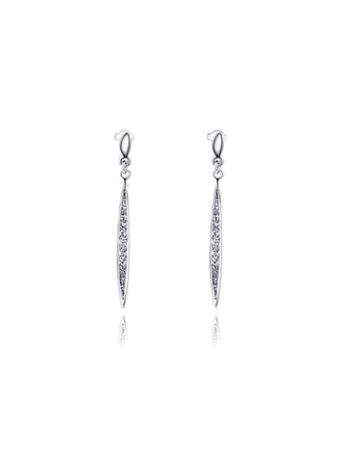 Platinum Delicate Willow Leaf Shaped Austria Crystal Earrings