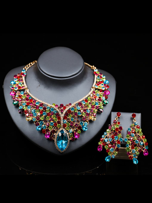 multicolor 2018 2018 2018 2018 2018 Cubic Glass Rhinestones Two Pieces Jewelry Set