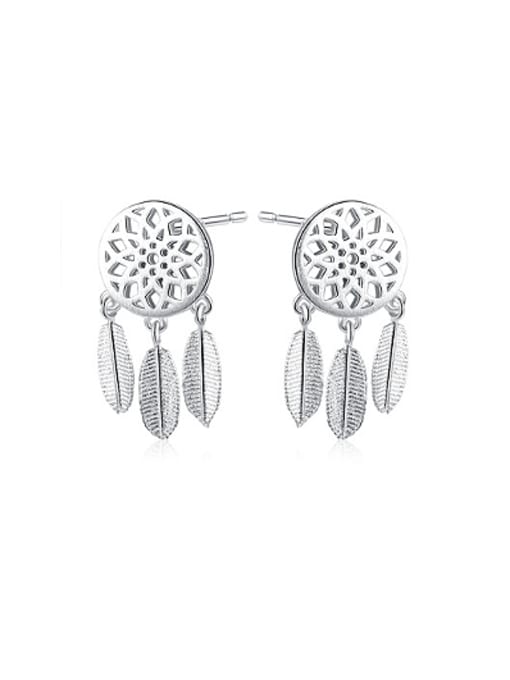 Ronaldo Temperament 925 Silver Feather Shaped Stud Earrings 0