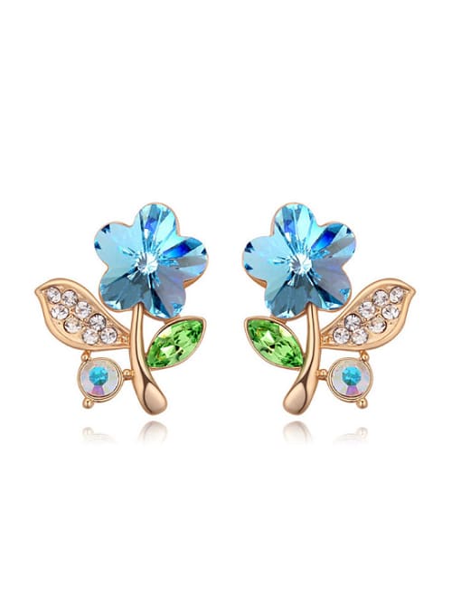 blue Personalized austrian Crystals Flower Alloy Stud Earrings