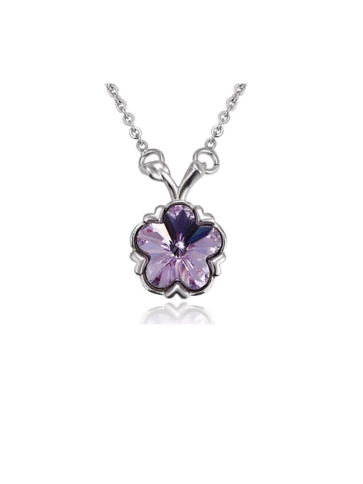 purple Copper Alloy White Gold Plated Fashion Flower Crystal Necklace