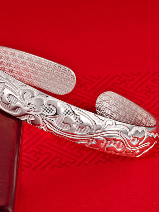 JIUQIAN 999 Silver Classical Flowery Patterns-etched Opening Bangle 1