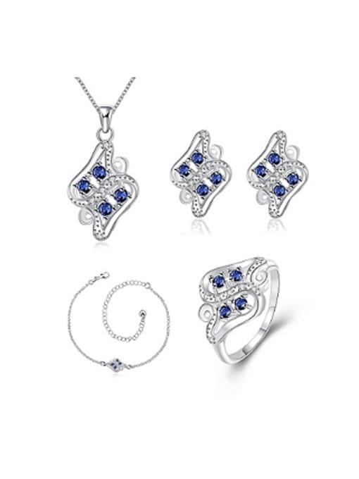 Blue Fashion Zirconias Silver Plated Four Pieces Jewelry Set