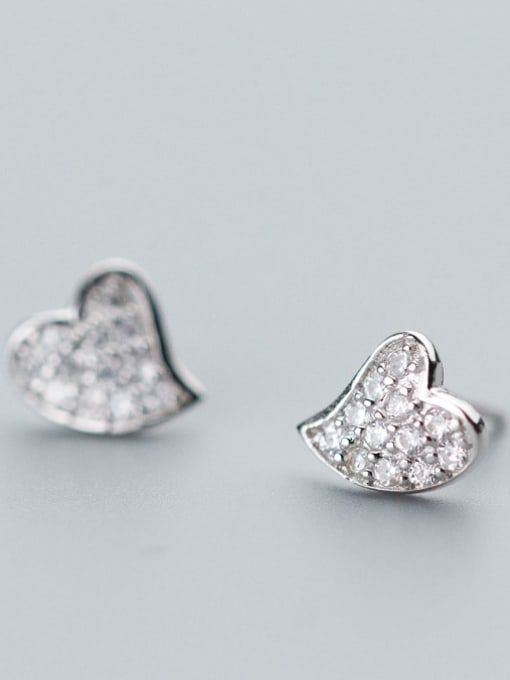 Rosh Fresh Heart Shaped Shimmering Zircon 925 Silver Stud Earrings 1