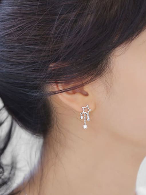 DAKA Fashion Hollow Star Cubic Zirconias Silver Stud Earrings 1